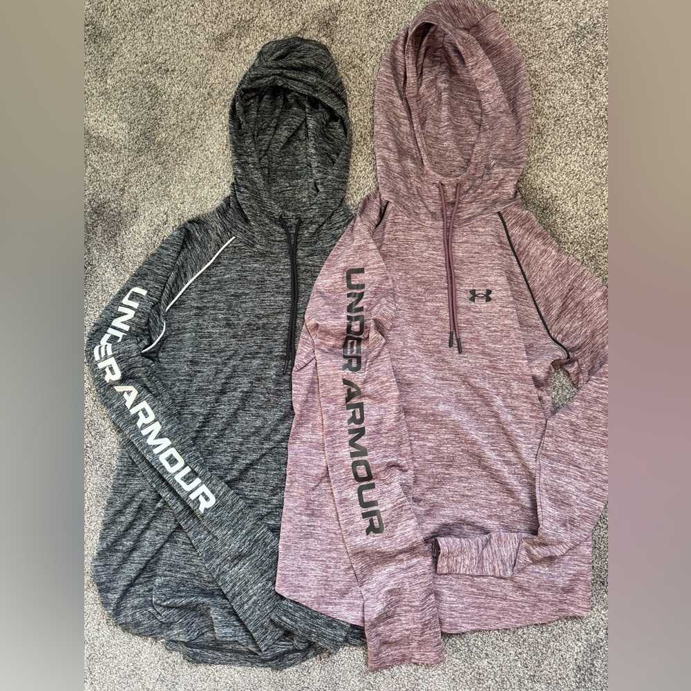Under Armour Women’s Long Sleeve Hooded Tees - Charcoal & Mauve